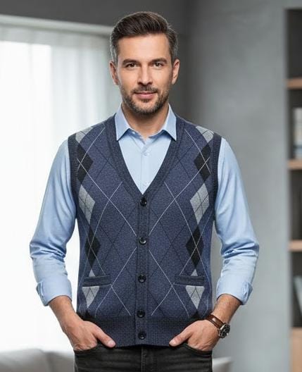 Mens Thick Argyle Sleeveless Sweater 64148 - TUZZUT Qatar Online Shopping