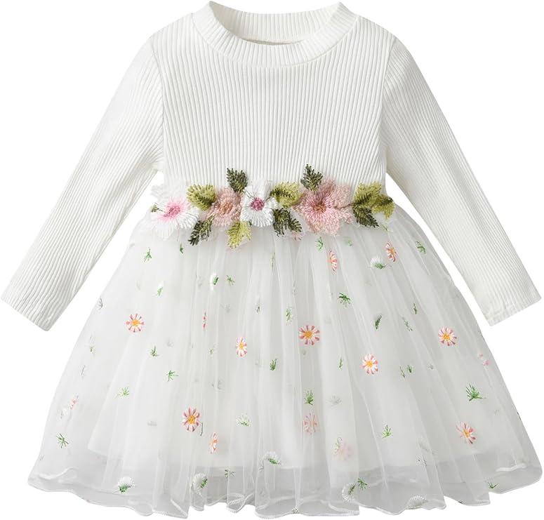 Baby Girls Floral Dress Toddler Tulle One Piece Long Sleeve 1441248 - TUZZUT Qatar Online Shopping