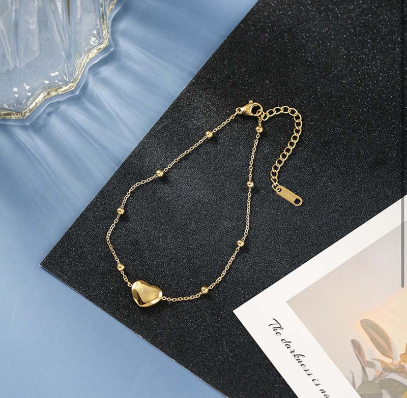 Gold Color Stainless Steel Heart Pendant Anklets For Woman S4443713