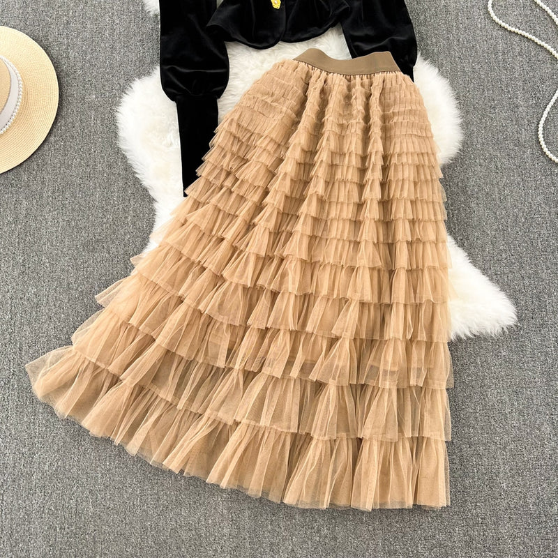 Women's Long Sleeve Solid Color Skirts Set L 430762