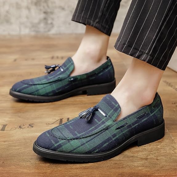Men's Denim Plaid Loafer Shoes LS270 Men's Denim Plaid Loafer Shoes LS270