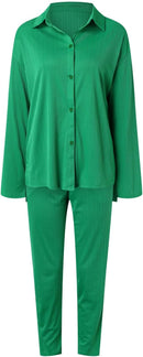 Womens Fashion Casual Large Size Long Sleeve Shirt High Waist Slim Fit Pants Suit M 001590008 - TUZZUT Qatar Online Shopping