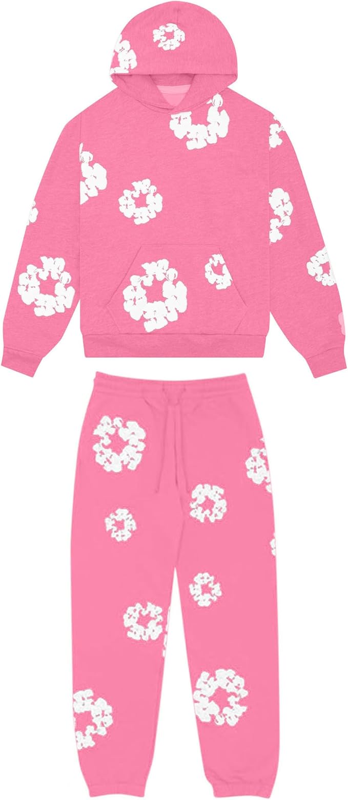 Flowers Printed Hoodie And Pant Pink Tracksuit for Men And Women 7013792 - TUZZUT Qatar Online Shopping