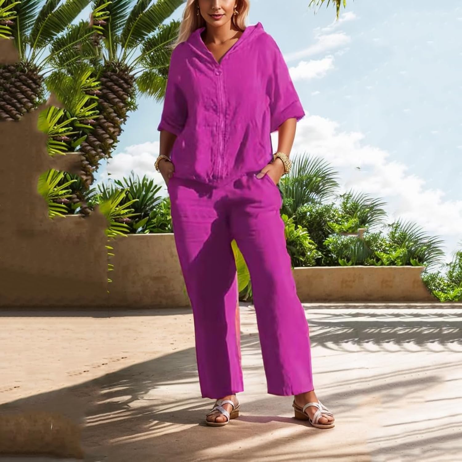 Women Fashion Linen Pant Sets B-308799 Women Fashion Linen Pant Sets B-308799