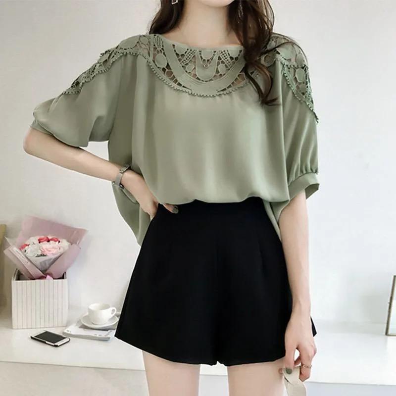 Fashion Spliced Ruffles Hollow Out Lantern Sleeve Blouse Women's Clothing Summer New Oversized Casual Pullovers Sweet Shirt S4603131 - Tuzzut.com Qatar Online Shopping