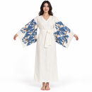 Women’s White Belted Kimono Dress with Blue Tree-Print Sleeves SDR4013  - L