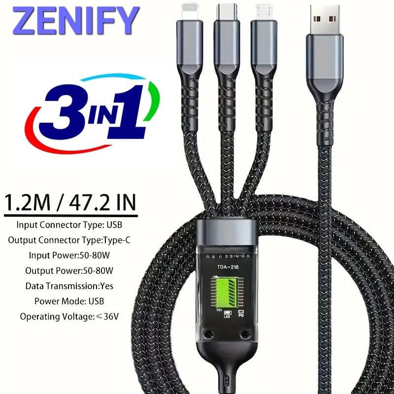 3 In 1 Super Fast Charging Usb Cable (Lightning- Type C- Micro) S224 3 In 1 Super Fast Charging Usb Cable (Lightning- Type C- Micro) S224