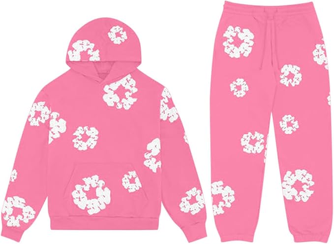 Flowers Printed Hoodie And Pant Pink Tracksuit for Men And Women 7013792 - TUZZUT Qatar Online Shopping