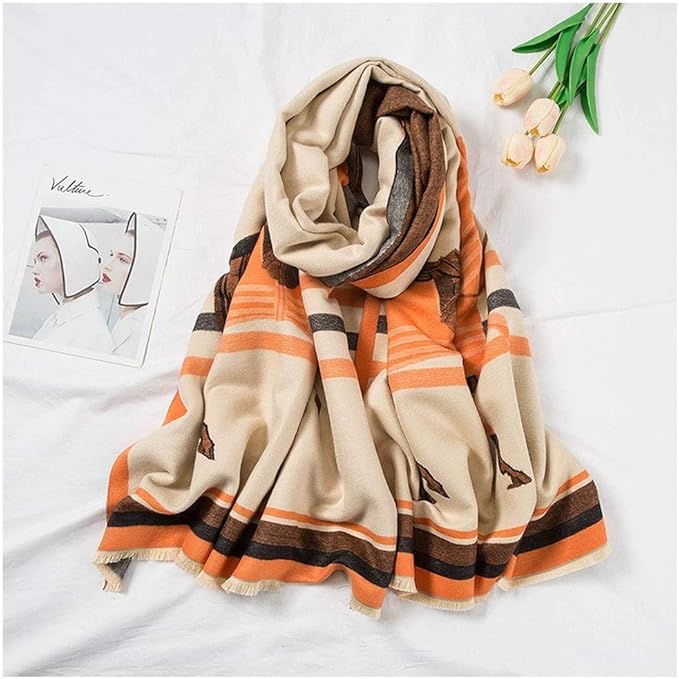Horse Pattern Cashmere Winter Scarf 66632 - TUZZUT Qatar Online Shopping