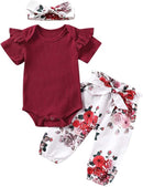 Newborn Baby Girl Clothes Ruffle Short/Long Sleeve Bodysuit +Floral Pants + Headband 3Pcs Infant Girl Outfits Set 1513576 - TUZZUT Qatar Online Shopping