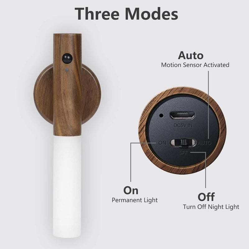 Rechargeable Wooden Stick Wall Sconce Lights for Bedroom Corridor Staircase - TUZZUT Qatar Online Shopping