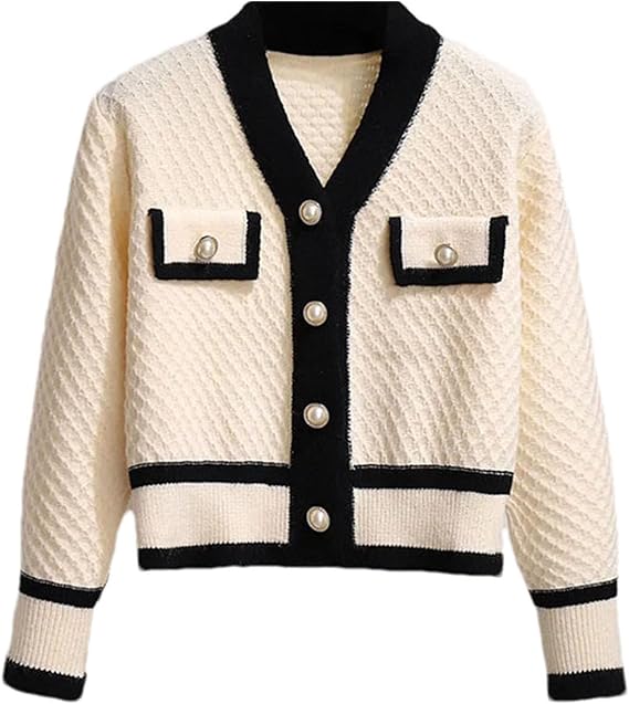 Women Elegant Knit Patchwork Cardigan Short Jacket 60454 Women Elegant Knit Patchwork Cardigan Short Jacket 60454