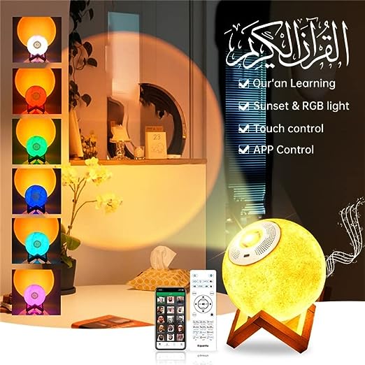 Creative Moon Lamp Quran Speaker Kids Night Light 7 Colors LED 3D Star Moon Light with Stand for Quran Recitation SQ-175 - Tuzzut.com Qatar Online Shopping