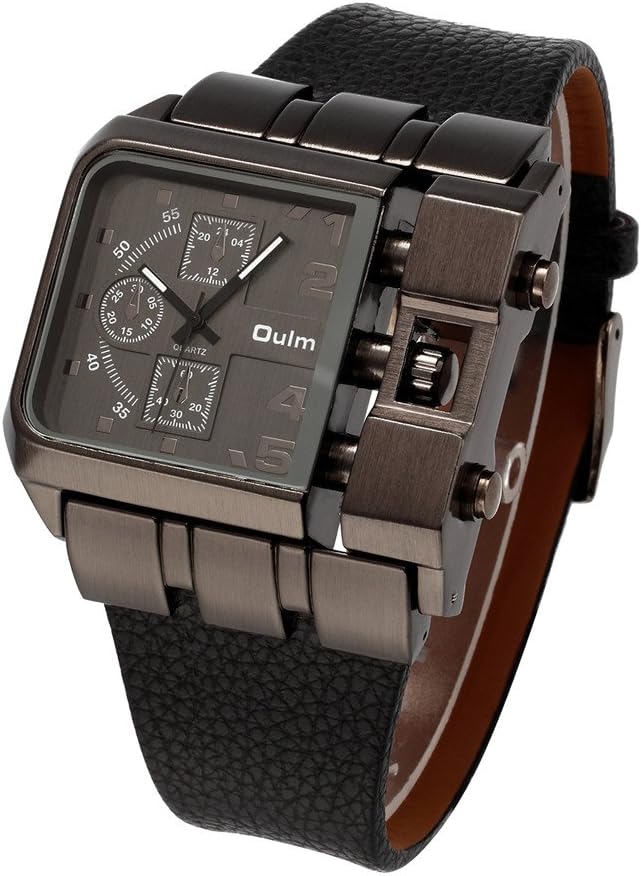 OULM 3364 Brand Original Rectangle Unique Design Men Wristwatch Wide Dial Leather Strap Quartz Watch S4589316 - Tuzzut.com Qatar Online Shopping