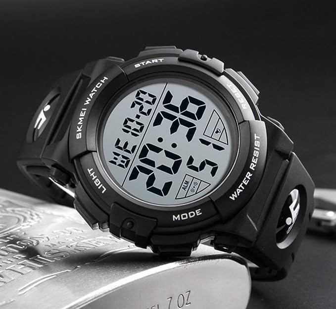 SKMEI Mens Big Dial Digital Watch Waterproof LED Chronograph Alarm Clock W976510