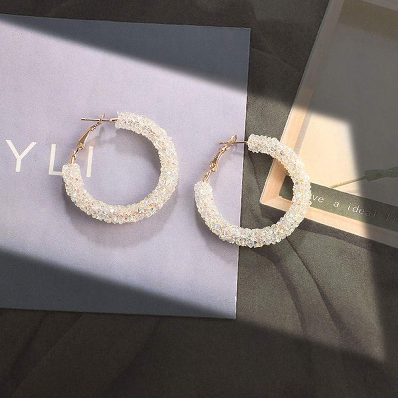 Lady Shiny Crystal Hoop Earrings for Women Round Earrings Party Jewellery R969 - TUZZUT Qatar Online Shopping