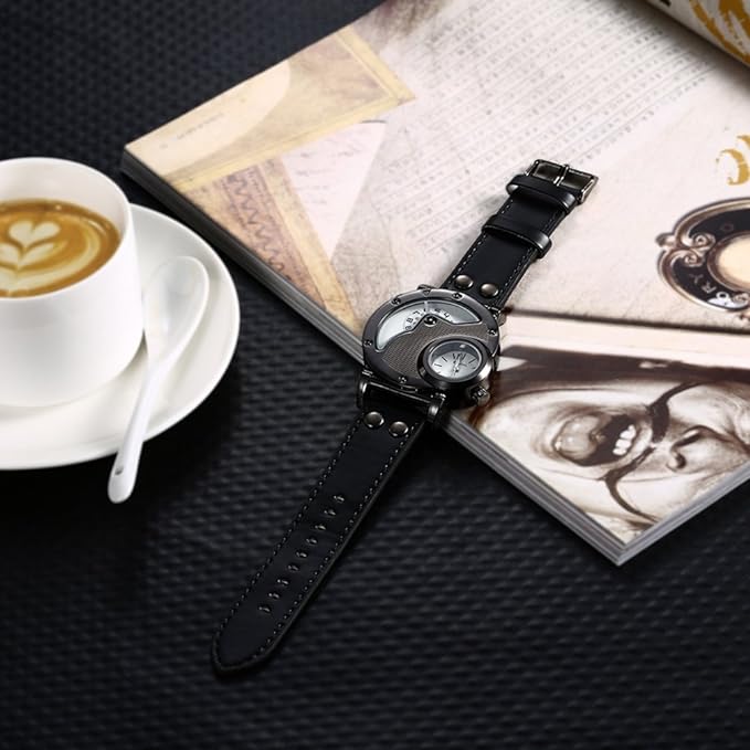 Military Army Design Dual Time Zone Quartz Analog Black Wrist Watch W125963