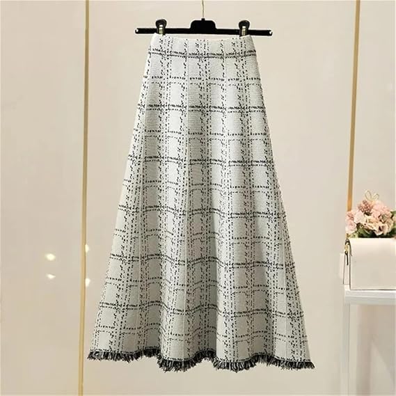 Vintage Fringe Plaid Knitted Skirt 58848 - TUZZUT Qatar Online Shopping