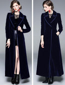 Women's Slim Notch Lapel Long Vintage Velvet Trench Coat Dress 27840
