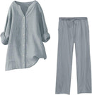 2 Piece Linen Sets for Women Summer Button Down Shirts B-294861 - TUZZUT Qatar Online Shopping