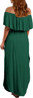Women's Off Shoulder Summer Casual Long Ruffle Beach Maxi Dress 856954