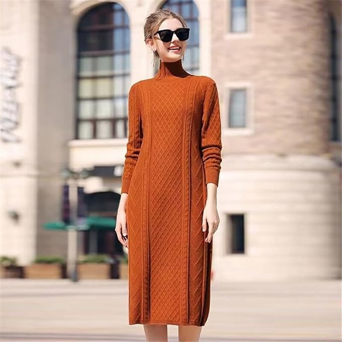 Autumn Winter High Neck Warm Wave Pattern Long Sweater 72556
