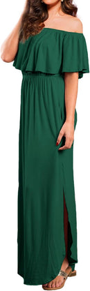 Women's Off Shoulder Summer Casual Long Ruffle Beach Maxi Dress 856954