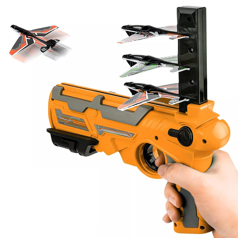 DealFry Air Battle Gun Continuous Launch with 4 Foam Glider Planes Airplane Launcher Flying Plane Toy Gun for Kids, Outdoor and Indoor