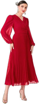 Women's Fashion New Model Neck Pleated Dress S458222 - TUZZUT Qatar Online Shopping