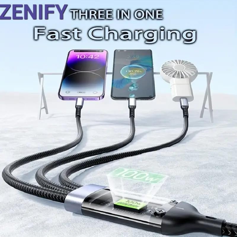 3 In 1 Super Fast Charging Usb Cable (Lightning- Type C- Micro) S224 3 In 1 Super Fast Charging Usb Cable (Lightning- Type C- Micro) S224