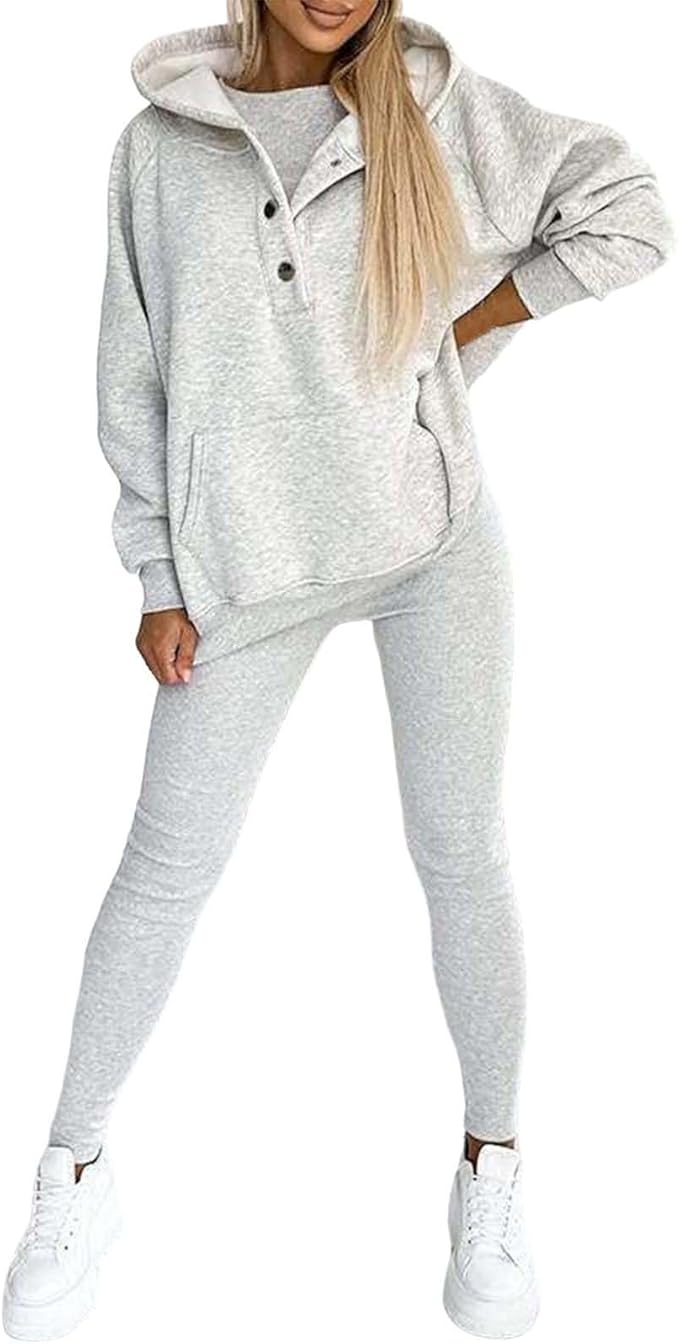 Lounge Pants Hooded Outfi Sports Suit Wide Pocket 80632 - TUZZUT Qatar Online Shopping