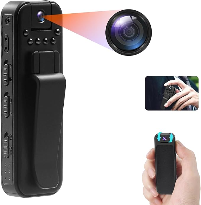 80° Rotating Lens Mini Camera, 1080P HD Body Cam with Night Vision, Small Camera for Meetings, Riding, Pet Walks