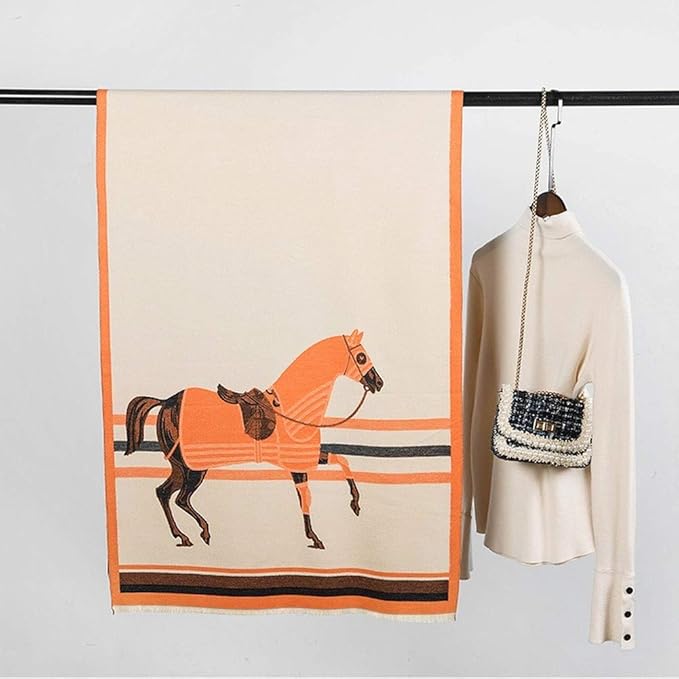 Horse Pattern Cashmere Winter Scarf 66632 - TUZZUT Qatar Online Shopping