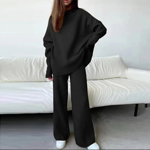 Black Turtleneck Sweater and Wide-Leg Pant Set 440Q6X Black Turtleneck Sweater and Wide-Leg Pant Set 440Q6X