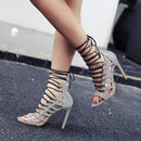 Strappy Lace Up Striped Peep Toe Stilettos Pumps High Heels PL4698 - TUZZUT Qatar Online Shopping