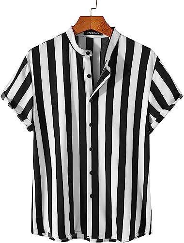 INCERUN Men's Casual Long Sleeve Shirt Button Down Tee T-Shirt Floral Printed Stripe Dress Shirts Cotton Tops Loose Blouse S3061709