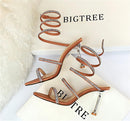 Rhinestone Spiral Ankle Wrap Strap High Heel Sandal KL967 - TUZZUT Qatar Online Shopping