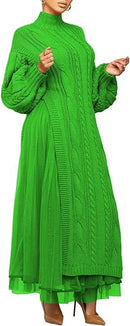 Long Lantern Sleeve Slit Sweater Dress and Maxi Tulle Skirt Set 75991 - TUZZUT Qatar Online Shopping