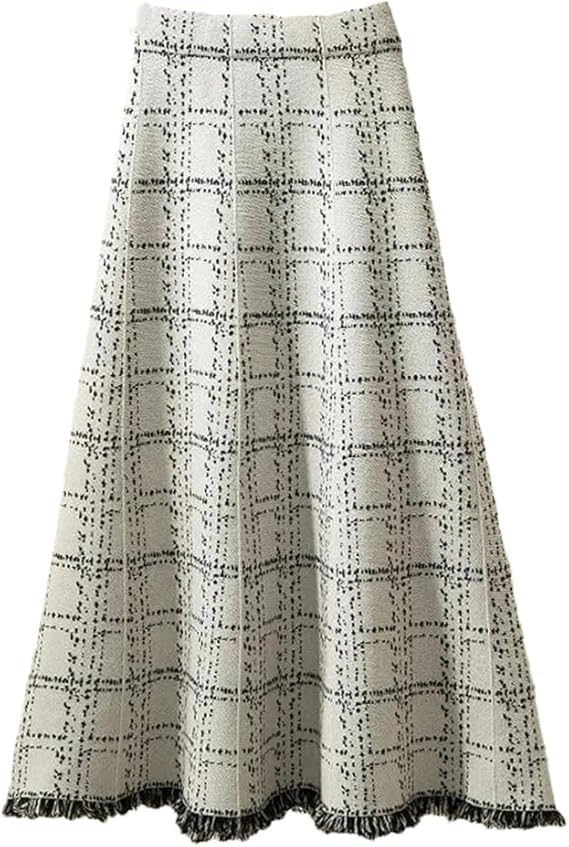 Vintage Fringe Plaid Knitted Skirt 58848