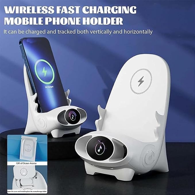 Wireless Fast Charger, Multifunctional Phone Holder, Portable, Improved Vertical Wireless Desktop Universal Mount with Music Function