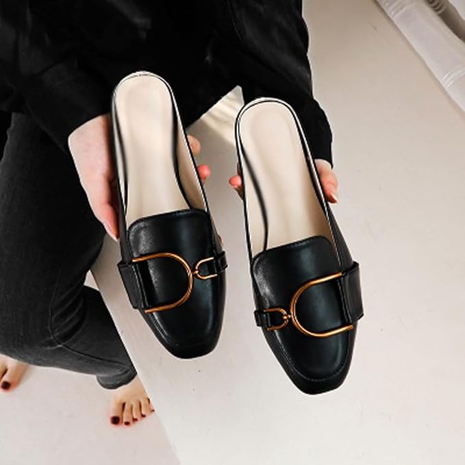 Womens Slide Sandals Leather Square Toe Flats Flip Flops Ladies Slides 9A99-3 Womens Slide Sandals Leather Square Toe Flats Flip Flops Ladies Slides 9A99-3