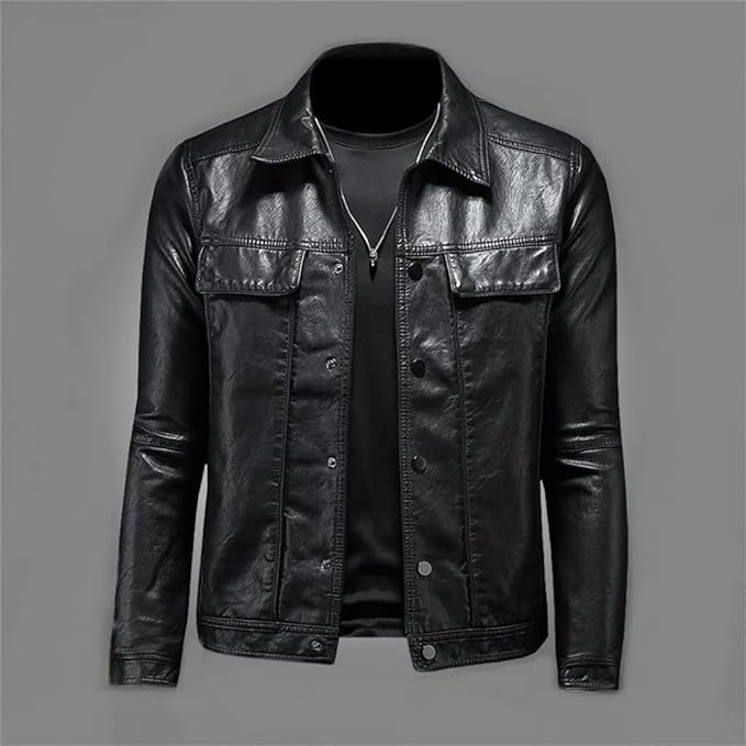 Motorcycle Faux Leather Jacket Men's Black Jaqueta De Couro Masculina Outwear Male PU Leather Coats M S4787837 - Tuzzut.com Qatar Online Shopping