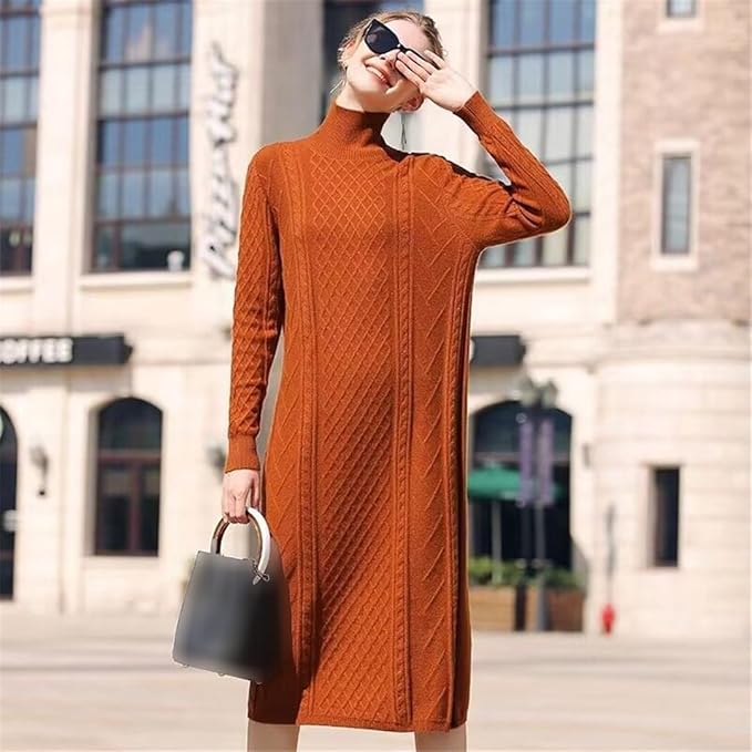 Autumn Winter High Neck Warm Wave Pattern Long Sweater 72556