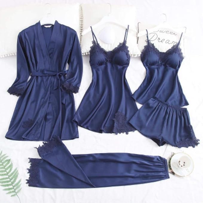 Women's Pajama Set 5 Piece Satin Lace Summer Sexy Nightdress B227408 Women's Pajama Set 5 Piece Satin Lace Summer Sexy Nightdress B227408