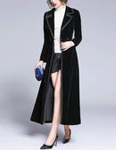 Women's Slim Notch Lapel Long Vintage Velvet Trench Coat Dress 27840