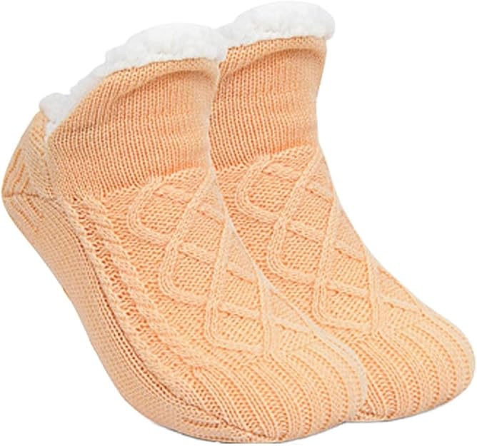 1 Pair Woven And Velvet Indoor Socks Slippers, Indoor Floor Non-slip Thermal Socks 30026