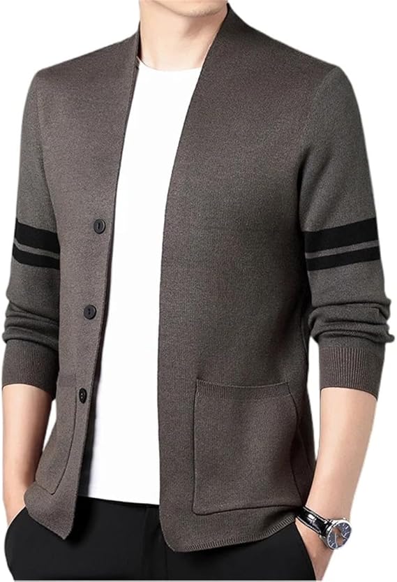 Men's Stripe Contrast Knitted Cardigan Sweater 8536927 - TUZZUT Qatar Online Shopping