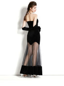 Fall Winter Velvet Party Dress Sexy Strapless Slim Bodycon Long Dress Women Perspective Mesh Patchwork Robes Femme With Gloves L S4793509 - Tuzzut.com Qatar Online Shopping