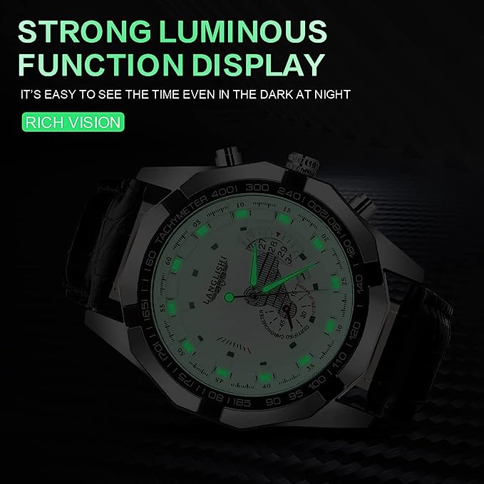 Mens Watches Fashion Waterproof Automatic Stainless Steel and Leather Chronograph Quartz Watch Business Auto Date Wristwatch S4542141