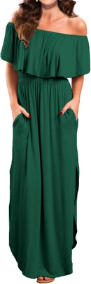 Women's Off Shoulder Summer Casual Long Ruffle Beach Maxi Dress 856954
